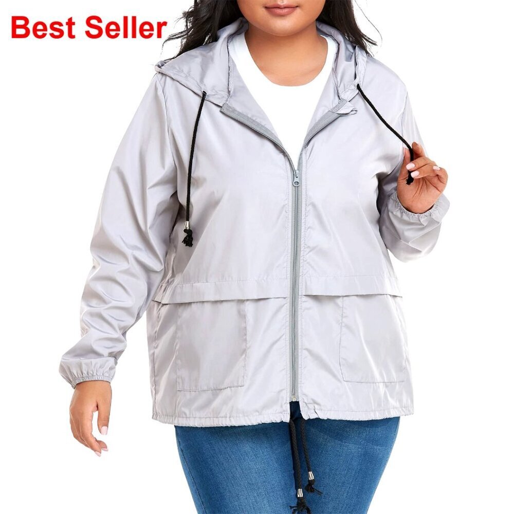 Plus Size Packable Hooded Raincoat Waterproof Windbreaker Jacket